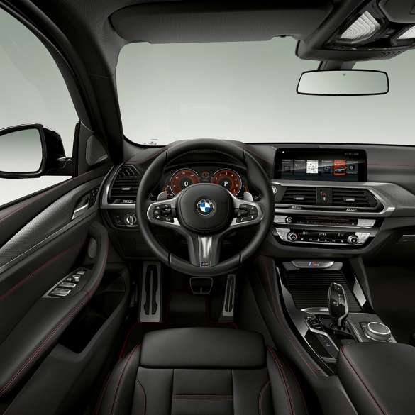 BMW X4 M40i and BMW X4 M40d, cockpit. BMW X4 M40i and BMW X4 M40d, interior, cockpit with M leather steering wheel and M Sport seats.