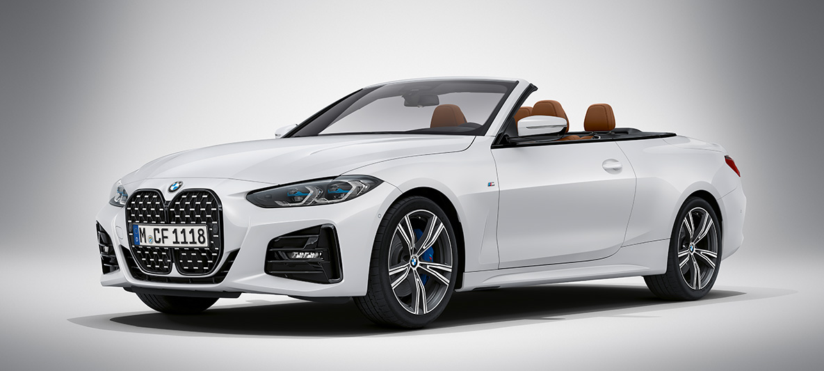 BMW Individual Brillantweiss metalizado BMW Serie 4 Convertible G23 2020 BMW Serie 4 Convertible Individual Brillantweiss metalizado G23 2020, vista de tres cuartos del frontal, parado
