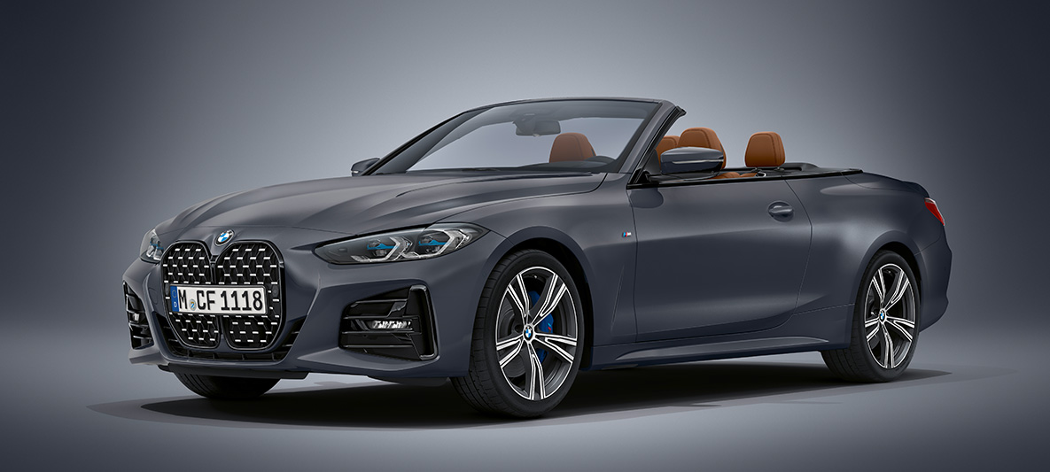 BMW Individual Frozen Deep Grey metalizado BMW Serie 4 Convertible G23 2020 BMW Serie 4 Convertible Individual Frozen Deep Grey metalizado G23 2020, vista de tres cuartos del frontal, parado