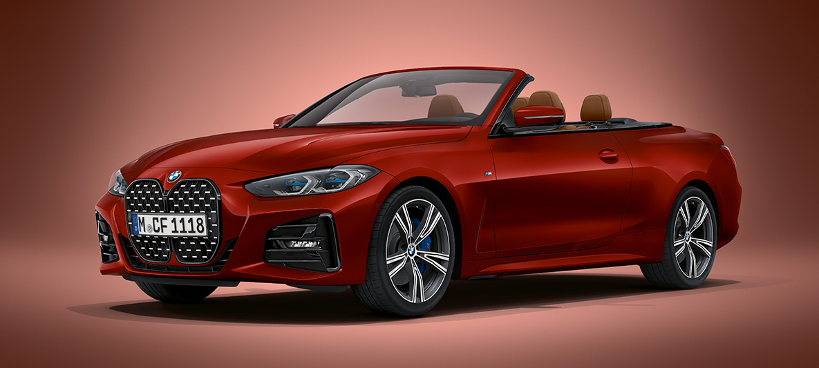 BMW Individual Aventurinrot metalizado BMW Serie 4 Convertible G23 2020 BMW Serie 4 Convertible G23 2020 BMW Individual Aventurinrot metalizado, vista de tres cuartos del frontal, parado