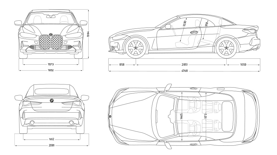 BMW Serie 4 Convertible 430i G23 2020 BMW Serie 4 Convertible 430i G23 2020, bosquejo de datos