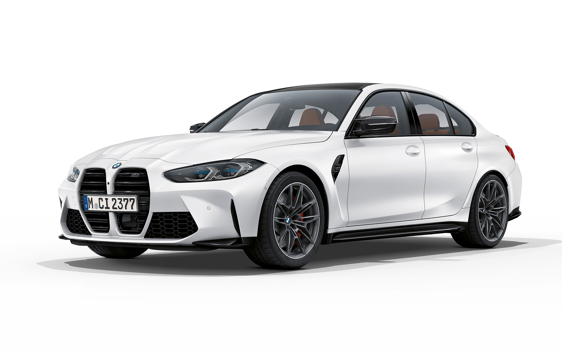 BMW M3 Competition G80 2020 Frozen Brilliant White metalizado Vista de tres cuartos del frontal