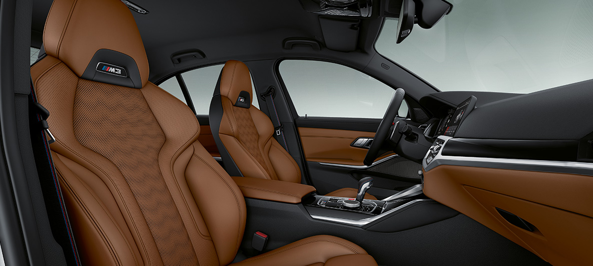 Molduras interiores BMW Individual en madera noble BMW M3 Sedán 2020 G80 Interior Molduras interiores BMW Individual en madera noble Fineline Schwarz efecto plata de poro abierto M3 Sedán G80 2020 Interior