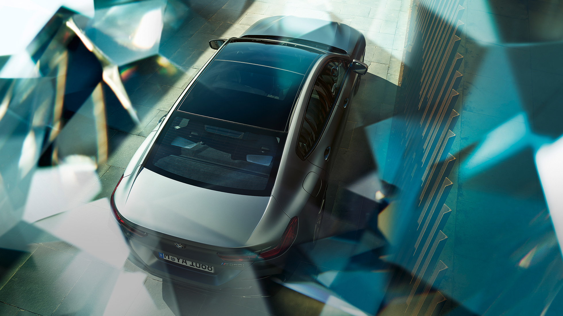Techo panorámico del BMW M850i xDrive Gran Coupé Vista aérea del techo panorámico del BMW M850i xDrive Gran coupé G16 2019 BMW Individual Frozen Bluestone metálico