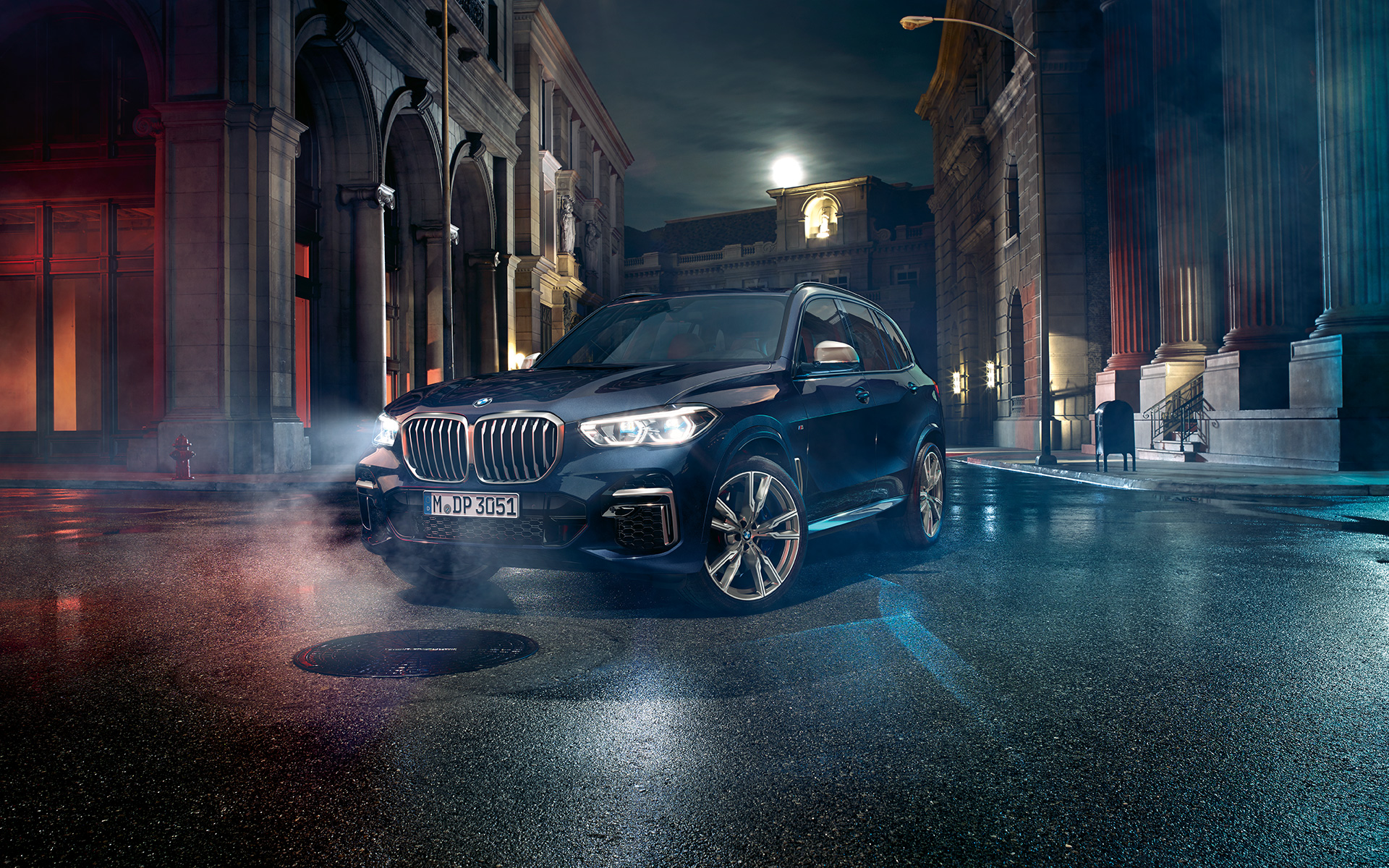 Faros con Luz láser X BMW X5 M50i y M50d G05 2018 SUV Carbon Black metalizado, vista de tres cuartos del frontal