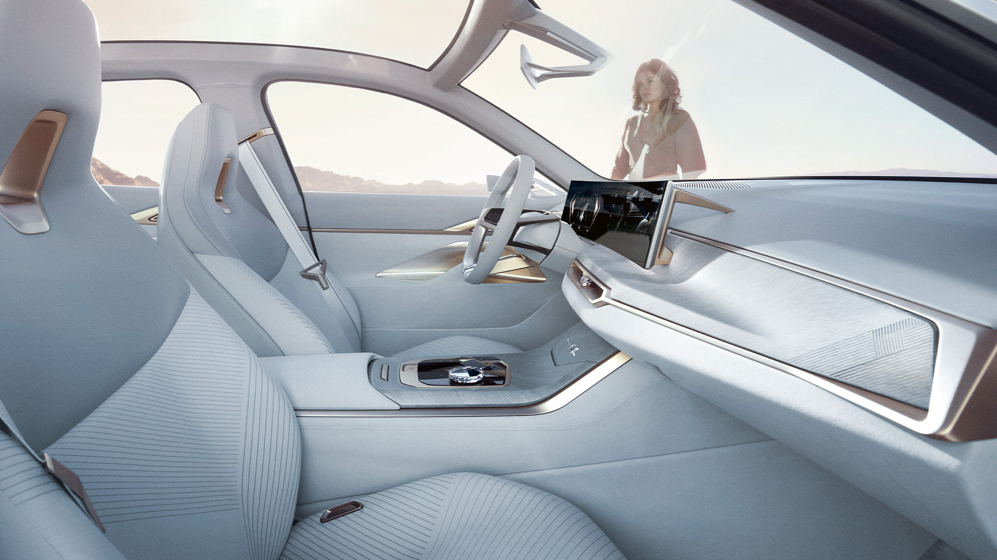 Interior BMW Concept i4 2020 G26 Interior BMW Concept i4 2020 G26, automóvil totalmente eléctrico, BMW Gran Coupé